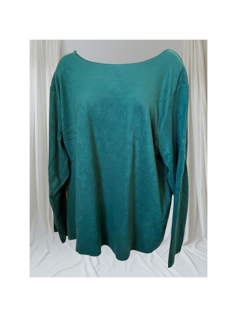 Oscar de la Renta Teal Velvet Long Sleeve Top - XL